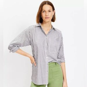 Loft Poplin Striped Oversized Button-down Shirt L